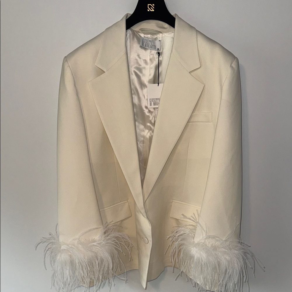 Giuseppe Di Morabito Ivory Feather-Cuff Blazer Dress